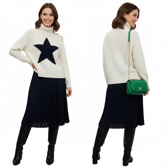 Kate Spade Broome St. Star Intarsia Mock Neck Sweater - Gold Buttons Size XS - Picture 4 of 9